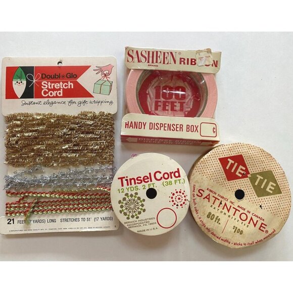 Christmas Ribbon Lot Doubl glo Tie Tie Tinsel Cord Made in USA Sasheen - Picture 1 of 7
